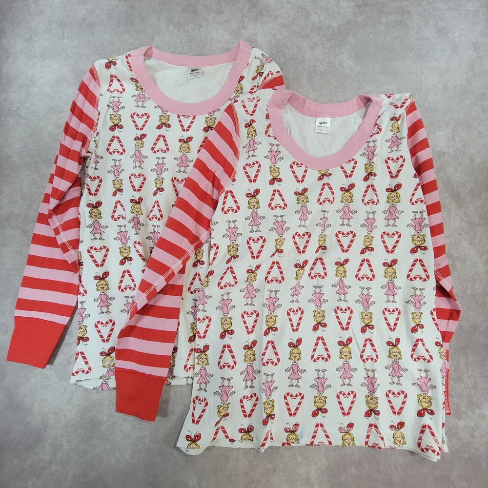 Lot of 2 Hanna Andersson Grinch Cindy Lou Who Pajama Tops XL Red Pink Striped